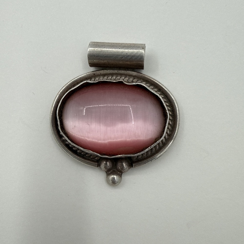 Pink Cat's Eye Mexican 925 Sterling Silver Pendant Vintage
